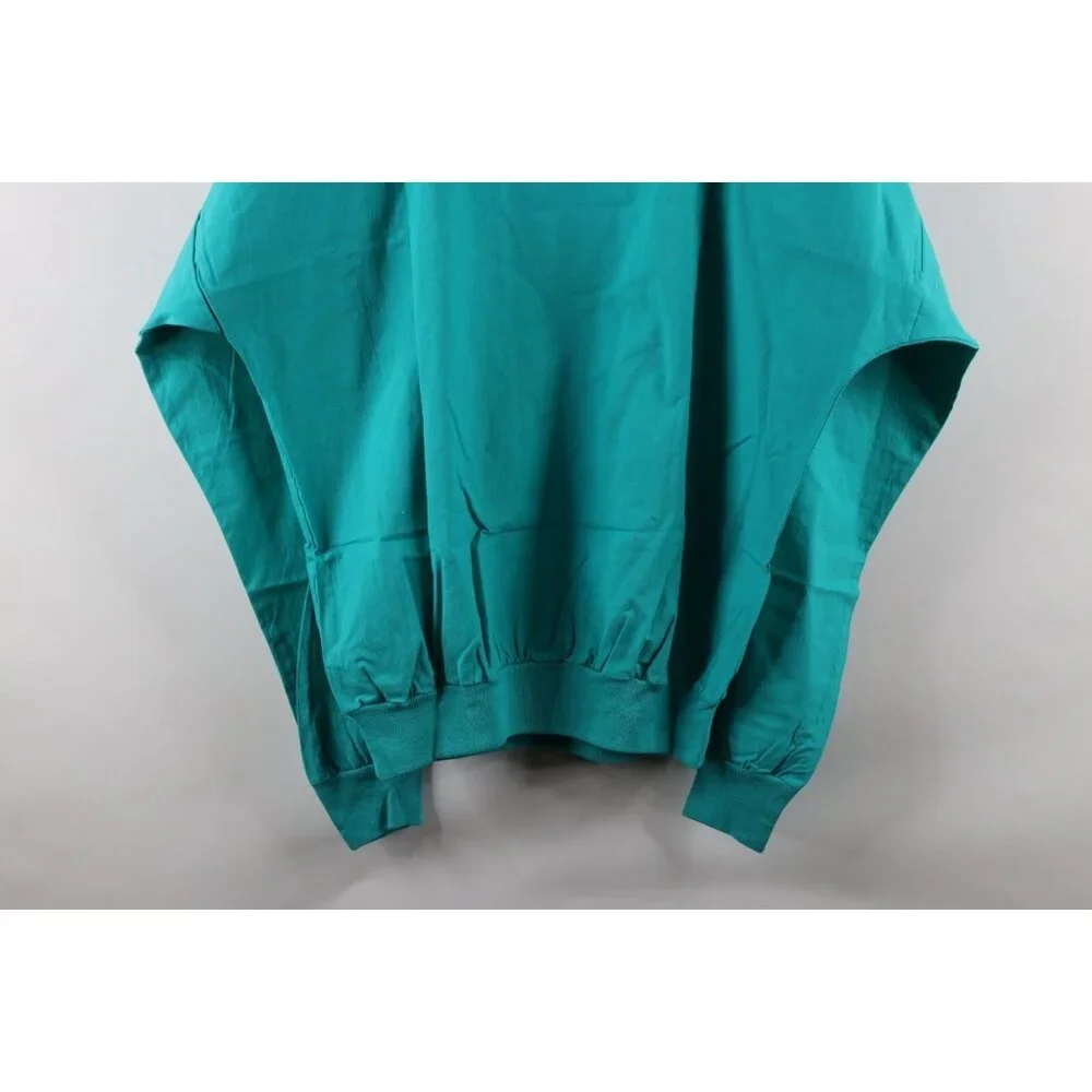 Deadstock Vtg 90s Streetwear Mens XL Blank Pullover Long Sleeve T-Shirt Teal USA - Picture 8 of 8